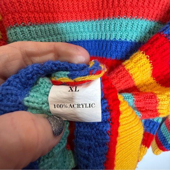Fantaslook Sweater Chunky Knit Rainbow XL Striped Pullover Top Retro Y2K Bright - Picture 4 of 10